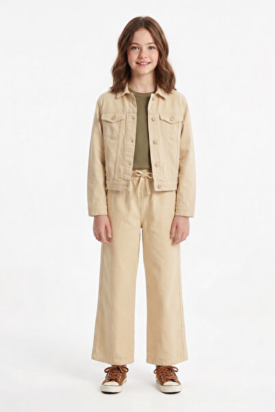 Fulla Moda Pantaloni pentru fete cu talie elastică și aspect de in