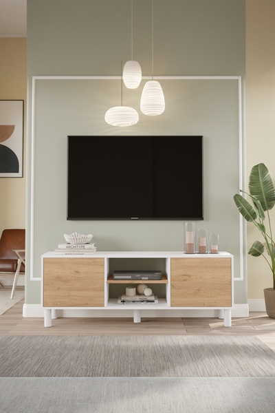 Yurupa Alessa Tv Ünitesi Sehpası 160cm Bohem Raflı Kapaklı Beyaz-Sepet ALS1-WS