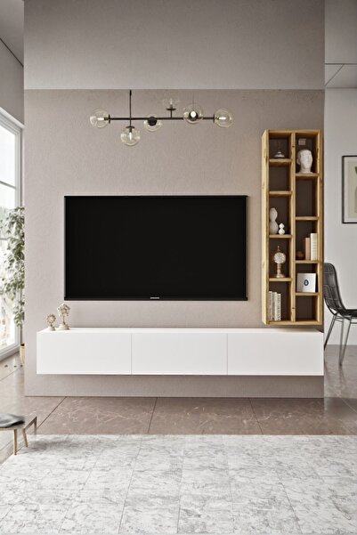 Yurupa Arya 175cm Tv Ünitesi Kitaplık Keçe-beyaz ARY9-WK