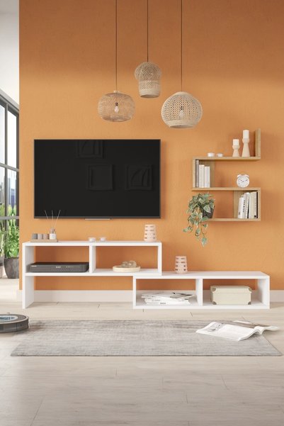 Yurupa Dore Tv Ünitesi Tv Sehpası Raflı Beyaz-Sepet DOR1-WS