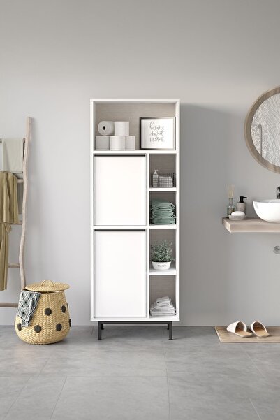 Yurupa Bohem Banyo Dolabı 2 Kapaklı Metal Ayaklı Beyaz BOH10C-W