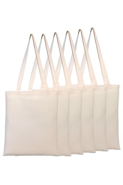 MUTURA Baskısız Poplin Ham Bez Çanta 6 adet 160 Gr. %100 Pamuk Kumaş Punch Ve...