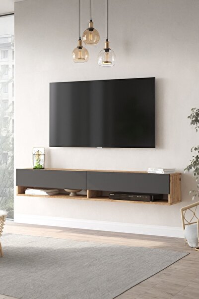 Yurupa Aven Tv Ünitesi Tv Sehpası Kapaklı Raflı 180cm Çam-Antrasit AVE9-AA