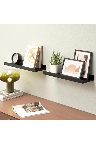 Arabest 2-Piece Floating Wall Shelves,Modern Black Display Ledge with Safety ...