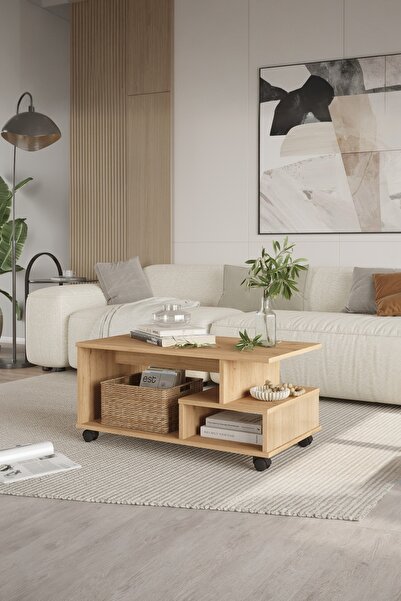 Yurupa Mina Tekerlekli Orta Sehpa Bölmeli ve Raflı Fonksiyonel Salon Sehpası ...