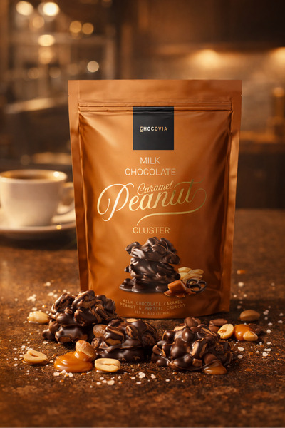 CHOCOVIA Karamel ve Sütlü Çikolatalı Yer Fıstıklı Atıştırmalık Çikolata (120 Gr)