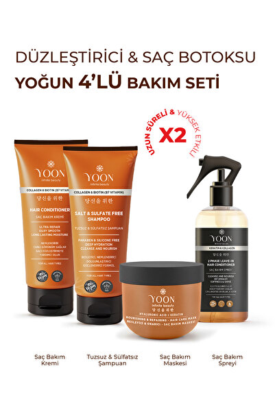 YOON 4lü Besleyici ve Onarıcı Saç Bakım Seti Tuzsuz Şampuan, Saç Bakım Spreyi...