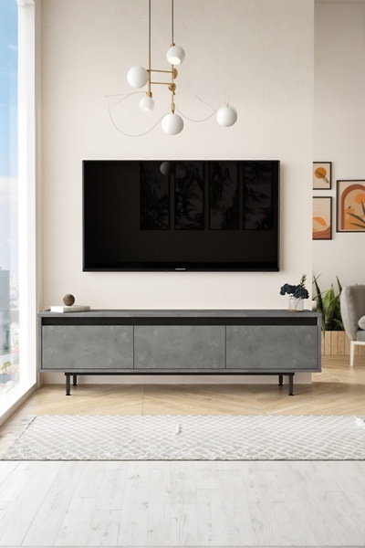 Arya 160cm TV Unit Coffee Table Metal Pedestal Concrete-black ARY1-RL