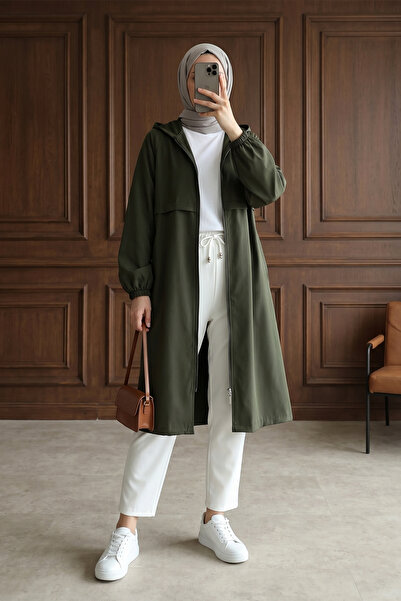 MODAQU Hooded Zippered Raincoat - Khaki