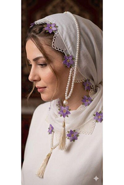 NUMİSTORE İğne oyası kırem renk Tesbihli Namaz Örtüsü