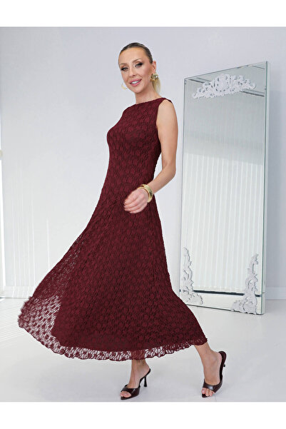 QİMYA BUTİK BUKETLİ Γυναικείο Φόρεμα με Λαιμόκοψη Ο, Αμάνικο, Μάξι Μήκος, Μεγ...