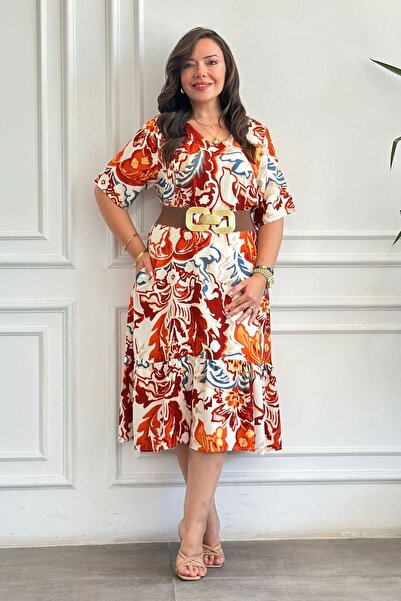 yb yağmur butik Φόρεμα από υφαντό βισκόζη με λαιμόκοψη V, βολάν στο τελείωμα ...