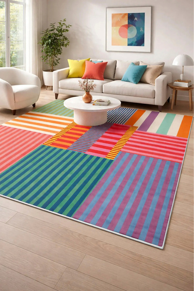 Digital Anti-Slip Washable Colorful Ethnic Pattern Retro Living Room Rug Kitchen Rug Aisle Rug