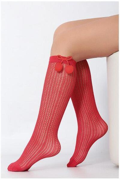 Daymod Παιδικές κάλτσες μέχρι το γόνατο με διχτυωτό σχέδιο Fairy Pompom ΚΟΚΚΙΝΕΣ
