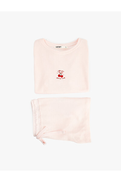 Koton Σετ πιτζάμες με λεπτομέρειες σε σχήμα κερασιού, με κοντό μανίκι και υφή
