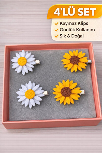 Design 4N Yaz Serisi Papatya & Ayçiçeği 4’lü Toka Seti – Kaymaz Klips