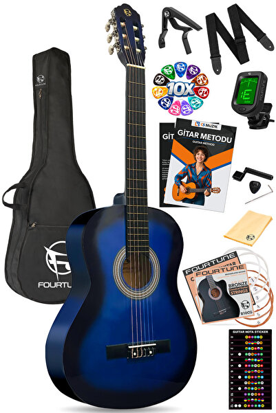 Fourtune Luca C-180BL Mavi Klasik Gitar Seti 4/4 Sap Ayarlı