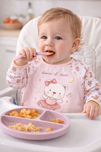 Baby Cute Teddy Bear Pattern Waterproof Long Sleeve Food And Activity Bib