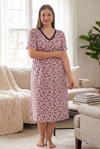 Cotpark Γυναικείο νυχτικό με μοτίβο με δαντέλα από ύφασμα βισκόζης μεγάλου με...