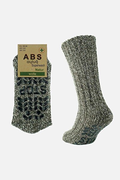 Aytuğ Women's Wool Silicone Non-Slip Sole Winter Khaki Socks - A-2043-h