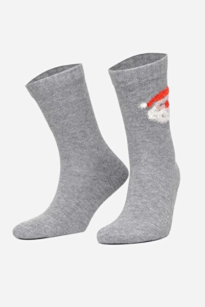 Aytuğ Women's Lambswool Single Christmas Themed Socks Gray