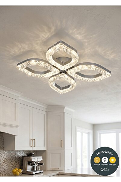 Lzy Avize Store Selene Kristal Damla 4’lü Gold Kumandalı LED Avize 3 Renk | S...