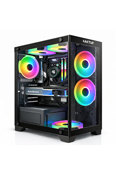 AKTUF Ronin Siyah 3 Rgb Fanlı Temperli Cam Panel Boş M-Atx Gaming Oyuncu Bilg...