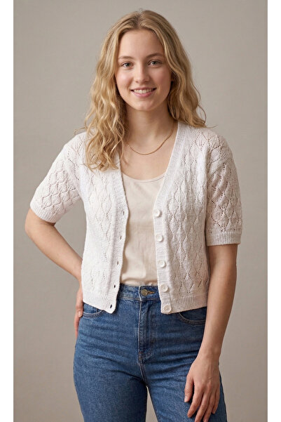 Loopa Women's Button Detailed Short Sleeve Knitwear Cardigan