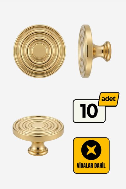 GenelTedarik Gold Halka Desenli Yuvarlak Mobilya Kulbu - Lüks Altın Kaplama Ç...