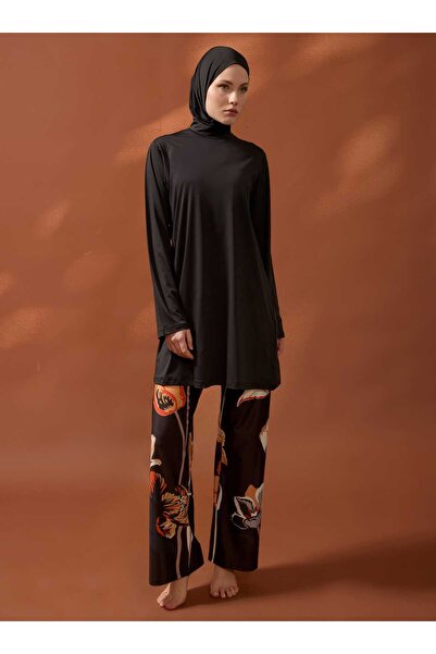 Mayo Bella Μαγιό Τεσεττούρ - Μαύρο με πορτοκαλί λουλουδάτο σχέδιο -