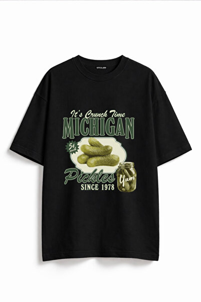 Vatkalimon Unisex 100% οργανικό βαμβάκι Oversize μαύρο μπλουζάκι με στρογγυλή...