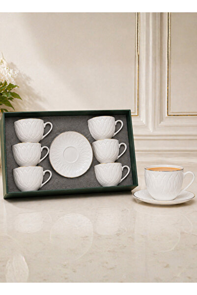 ALQANNAS Porcelain Milk Cup Set 12 Pieces 200ml Gold Line High-Grade and High...