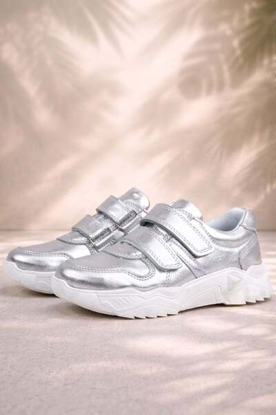 Rakerplus Γνήσιο Δερμάτινο Ασημί Λευκή Σόλα Κοριτσίστικα Παπούτσια Sneakers