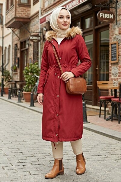 Bestenur Παλτό με επένδυση από γούνα εσωτερικά 2401 - Βουργουνδία