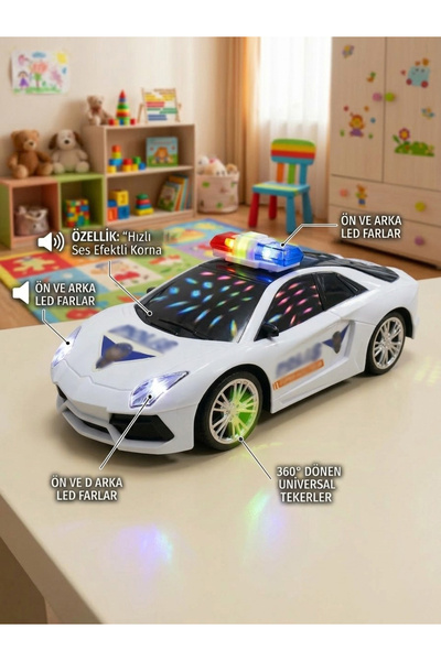 Tıfıl Toys 3D Işıklı Sesli Pilli Çarp Dön Mekanizmalı Polis Detaylı Tasarımlı...
