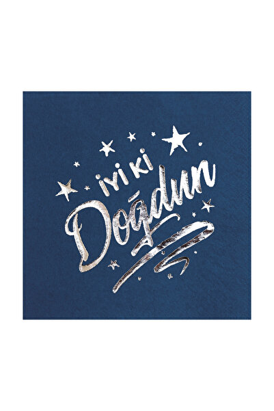 Story 33X33 cm Silver Foil Happy Birthday Patterned 16-Piece Navy Blue Paper ...