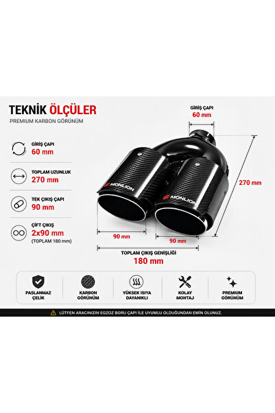 Monlion 90mm 5Dcarbon çiftli sağ-sol(1 set) Egzoz ucu