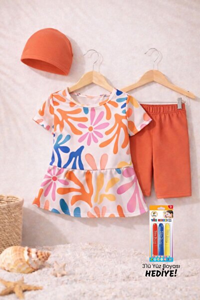 ZUZUNGA Σετ μπουκέτο μαγιό για κορίτσια με πορτοκαλί σχέδιο καρδιάς