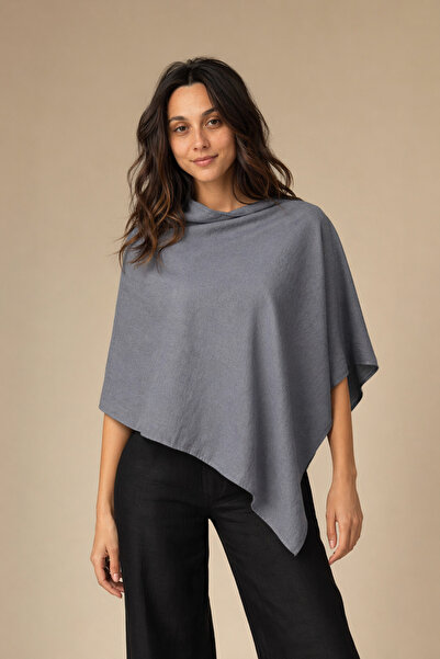 Sebir Moda Ασύμμετρο λινό πόντσο