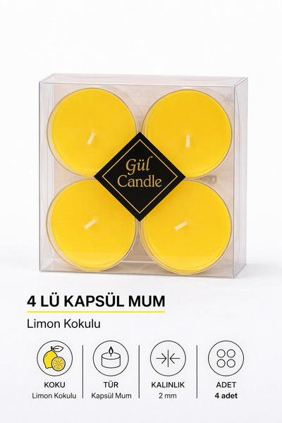 Gül Mum 4 Lü Kapsül Mum Limon Kokulu