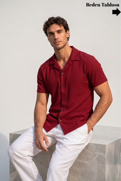 viyamen Ανδρικό πουκάμισο από ύφασμα βάφλας με κοντό μανίκι και ανοιχτό γιακά...