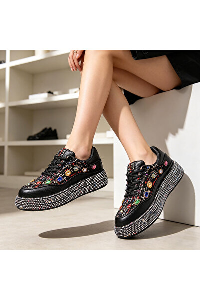 Tmall Pantofi sport pentru femei, cu strasuri strălucitoare, TM1D1418, negri