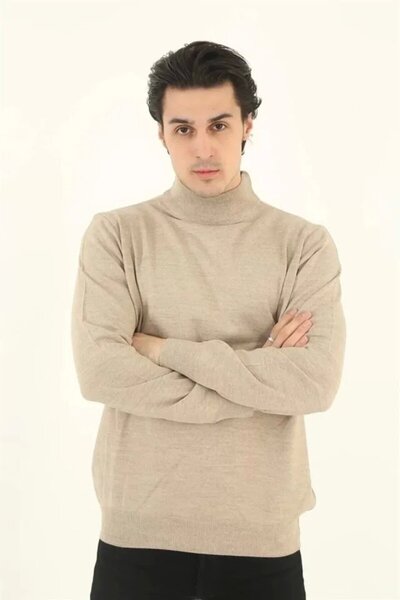 Kanonik Education Ανδρικό πλεκτό πουλόβερ με μισό ζιβάγκο - Μπεζ