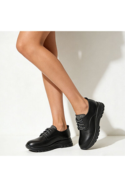 Tmall Pantofi casual de dama,Din piele ecologica,Cu siret,P1234,Negru