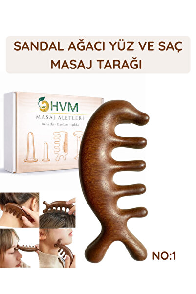 HVM Sandal Ağacı Gua Sha, Masaj Aleti Yüz & El & Tüm Vücut & Saç Bakım No:1
