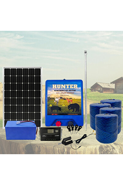 Hunter Profesyonel 2000Mt Domuz - Ayı Kovucu Elektrikli Çit Sistemi Güneş Pan...