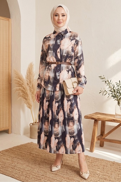 Bestenur Σατέν Σετ Δύο Τεμαχίων με Πλισέ Φούστα 1693