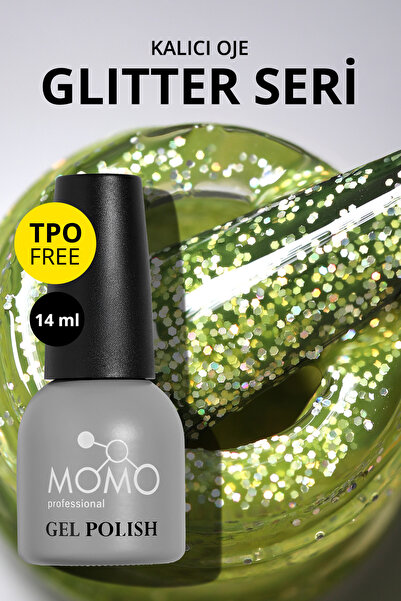 MOMO professional Glitter Kalıcı Oje G006, Lime Yeşili Holografik Simli, 14 ml