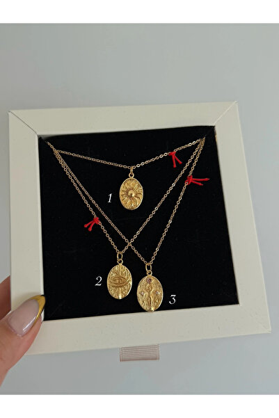 h&b design jewel Çelik Kırmızı Kurdela Detaylı Vintage Kolye