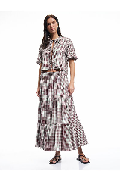 Koton Πουκάμισο γιακά μισό μανίκι με κορδόνια με φιόγκο Λεπτομερής μπλούζα Gi...